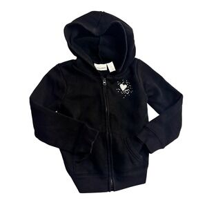 Black Zip Up Hoodie Rhinestone Heart Fleece Lined 4T Spring Play Jacket